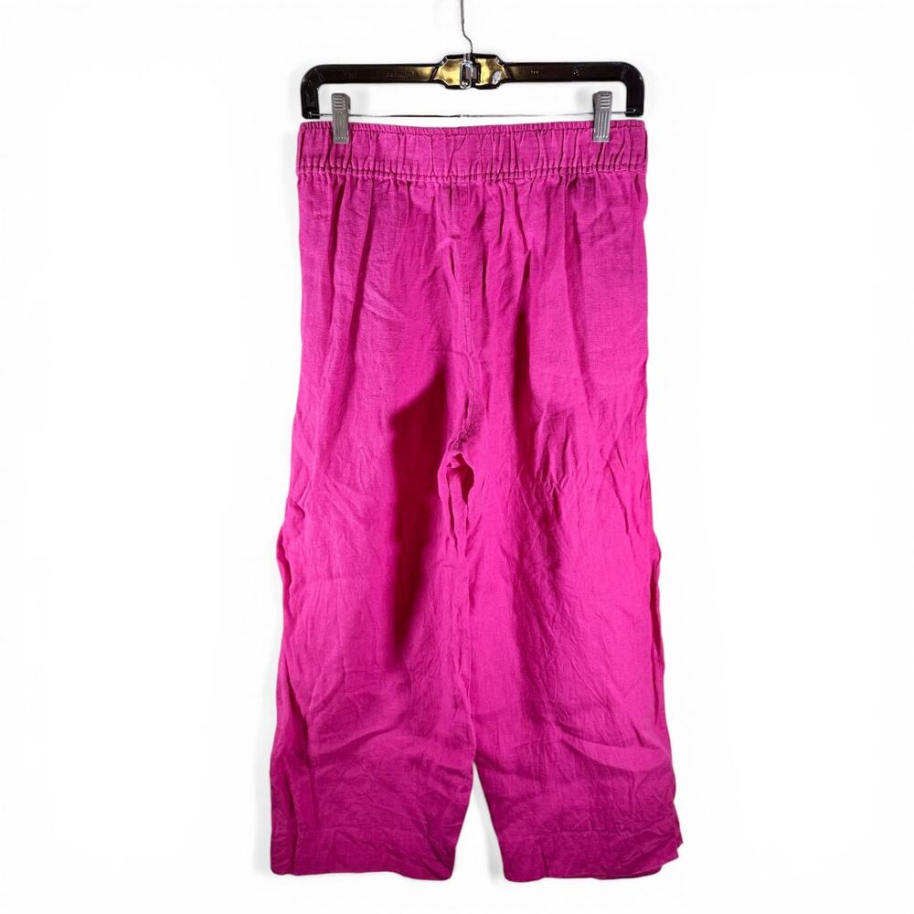 Tahari Women's Medium Pink 100% Linen Wide Straight Leg Pants Elastic Waist - Picture 2 of 8
